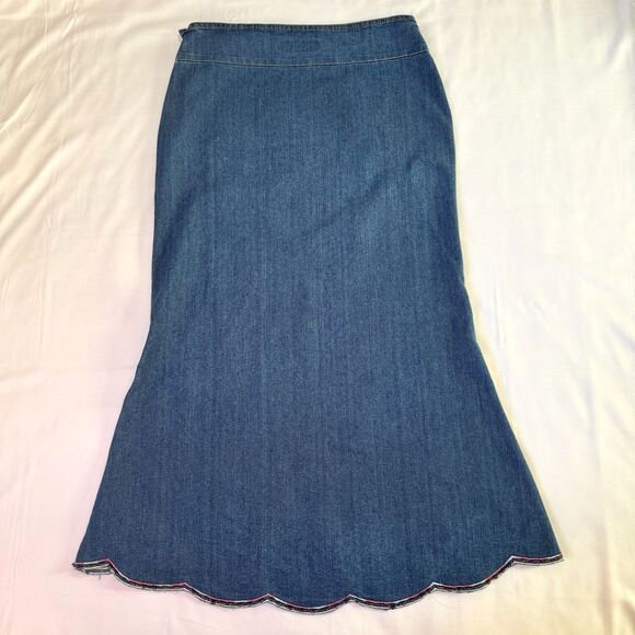 Vintage Y2k Charlotte Jeans Embroidered Beaded Denim Maxi Skirt Size 5/6 - Picture 4 of 5
